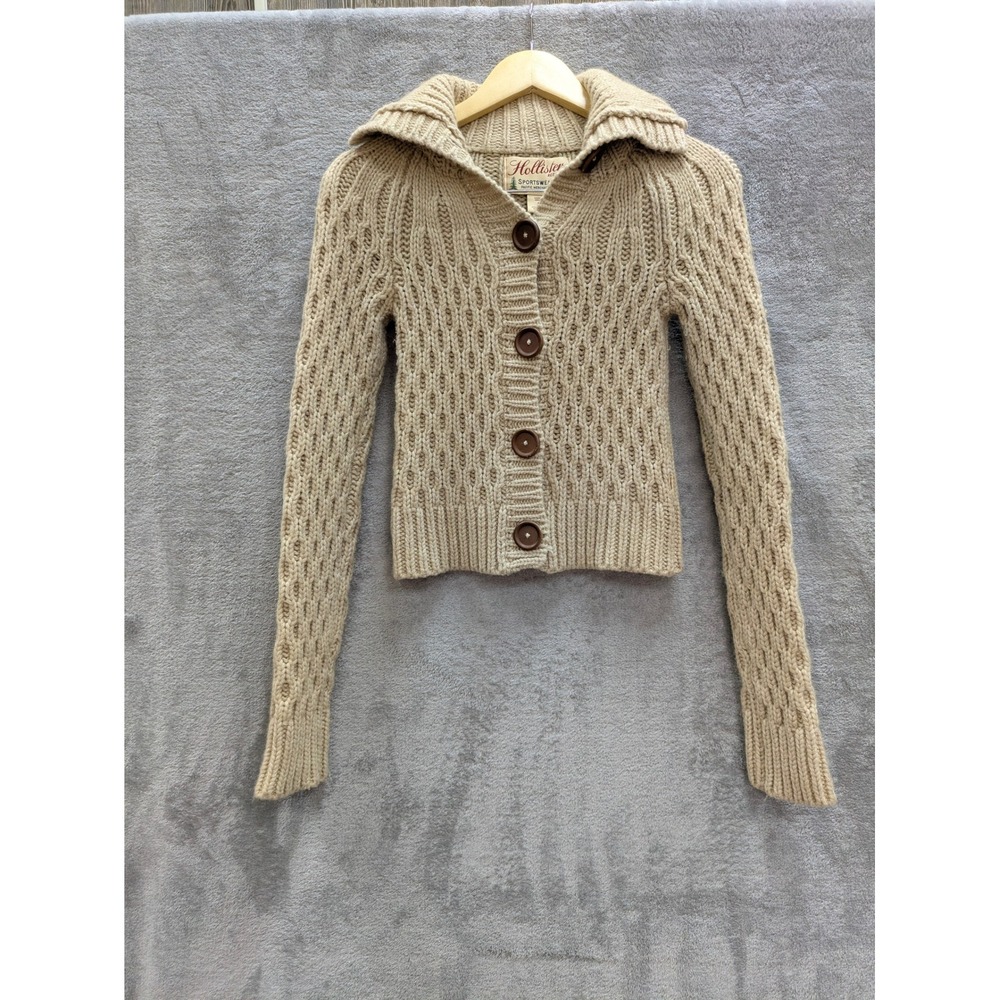 Vintage Hollister Cardigan Juniors Small Wool Blend Chunky Knit Preppy